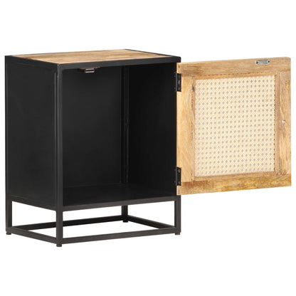 Bedside Cabinet 40x30x50 cm Rough Mango Wood and Natural Cane