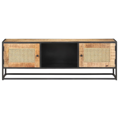 TV Cabinet 120x30x40 cm Rough Mango Wood and Natural Cane