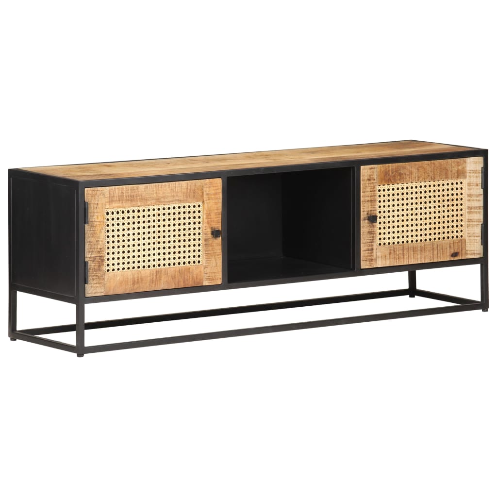 TV Cabinet 120x30x40 cm Rough Mango Wood and Natural Cane