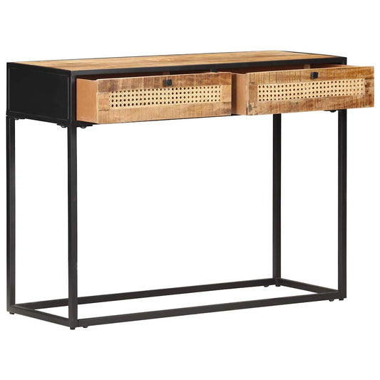 Console Table 100x35x75 cm Rough Mango Wood and Natural Cane
