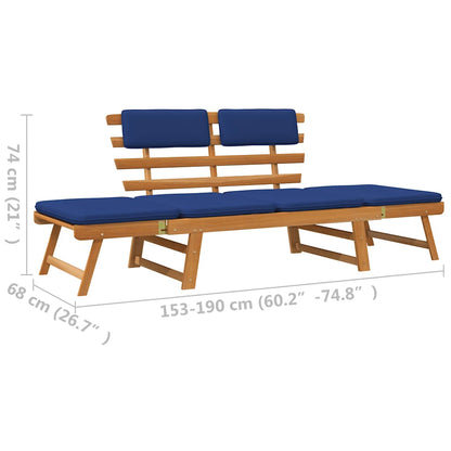 Patio Bench with Cushions 2-in-1 74.8" Solid Acacia Wood