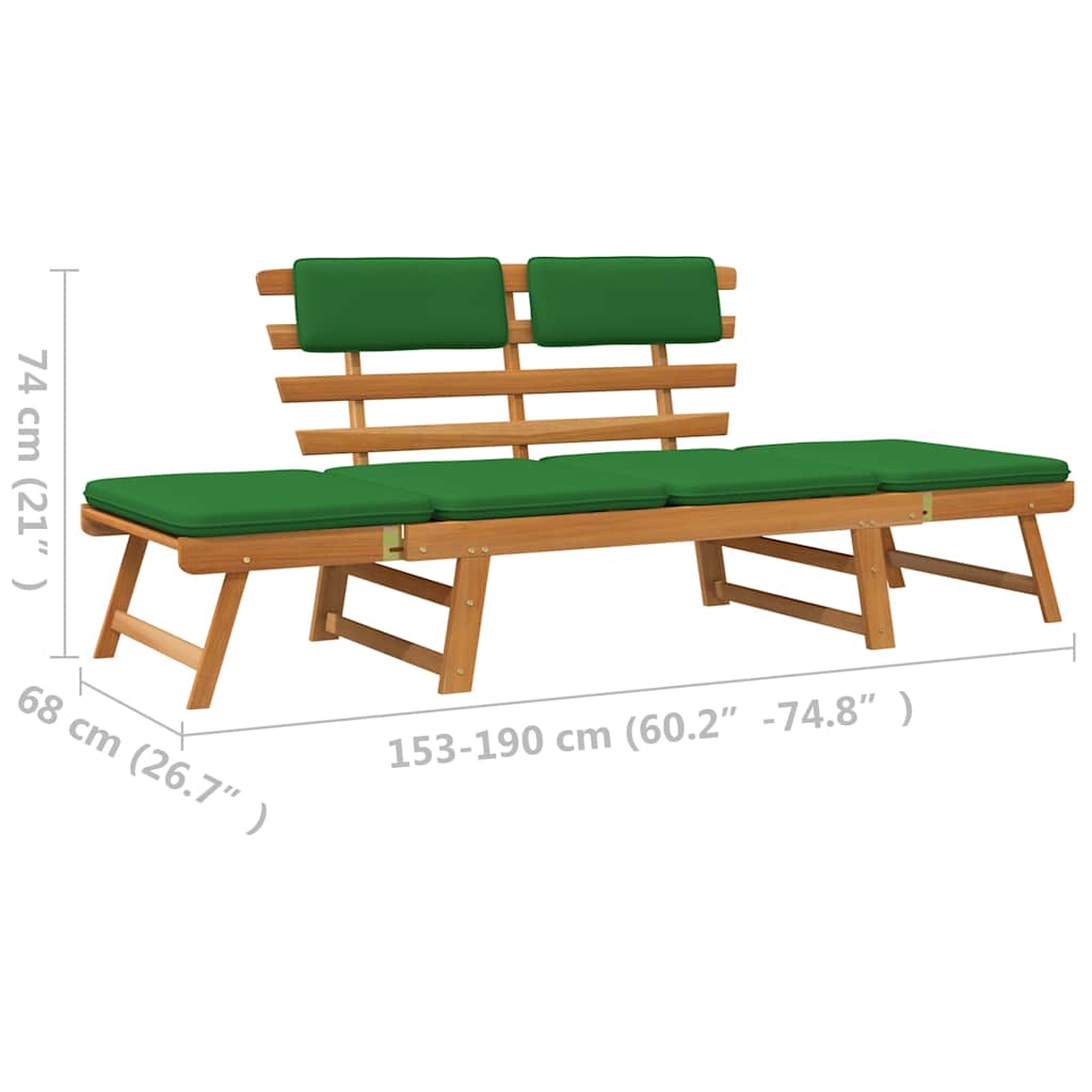Patio Bench with Cushions 2-in-1 74.8" Solid Acacia Wood