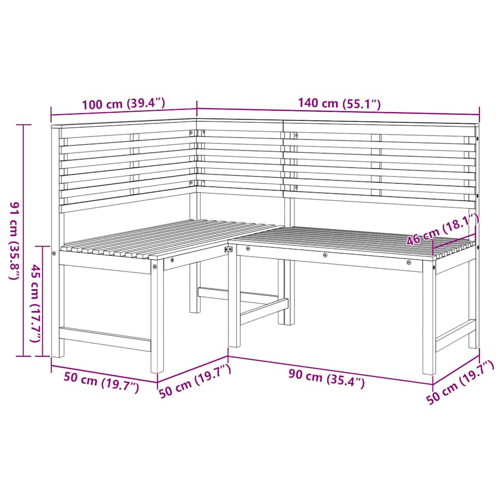 Corner Bench | Brown | Solid Acacia Wood | 140 cm corner bench