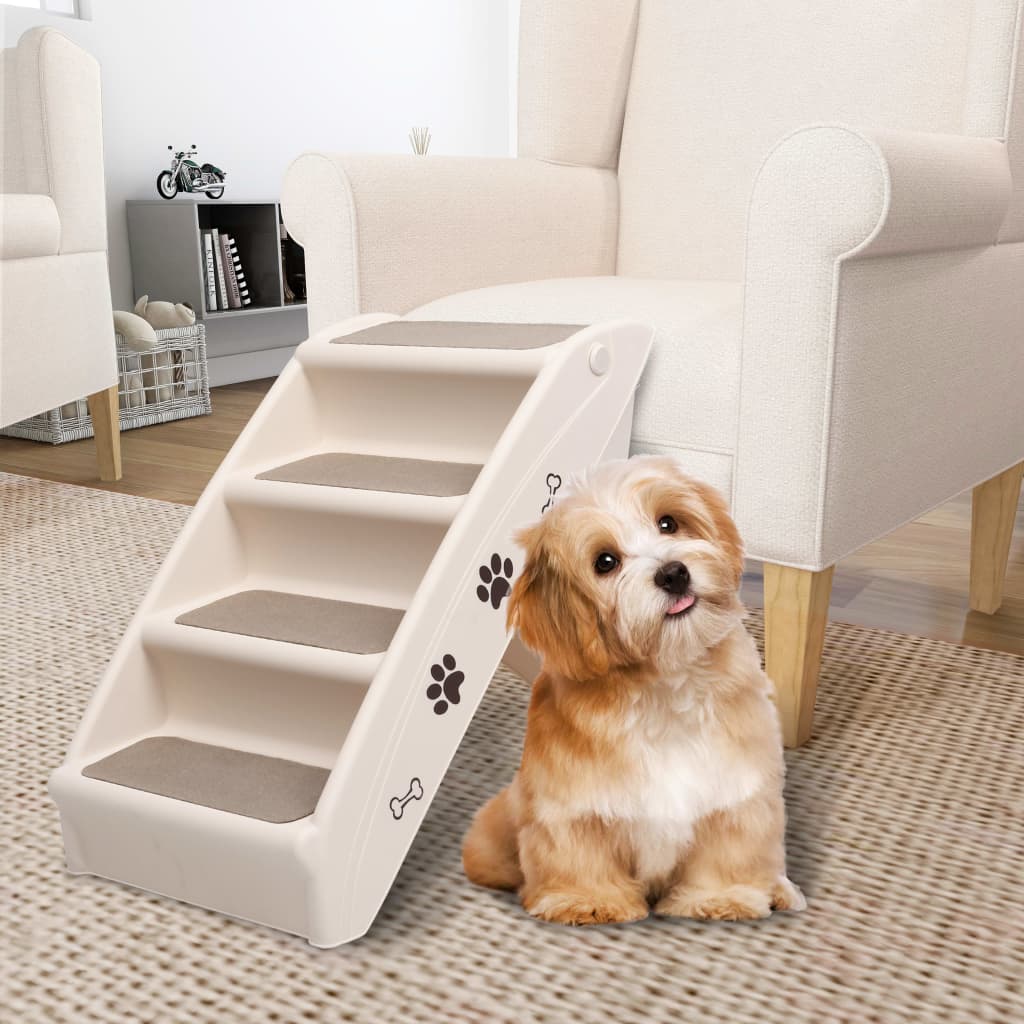 vidaXL Dog Stair Cream Polypropylene 24.4x15.7x19.5 in Foldable
