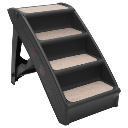 vidaXL Dog Stair Black PP (polypropylene), felt Medium Foldable