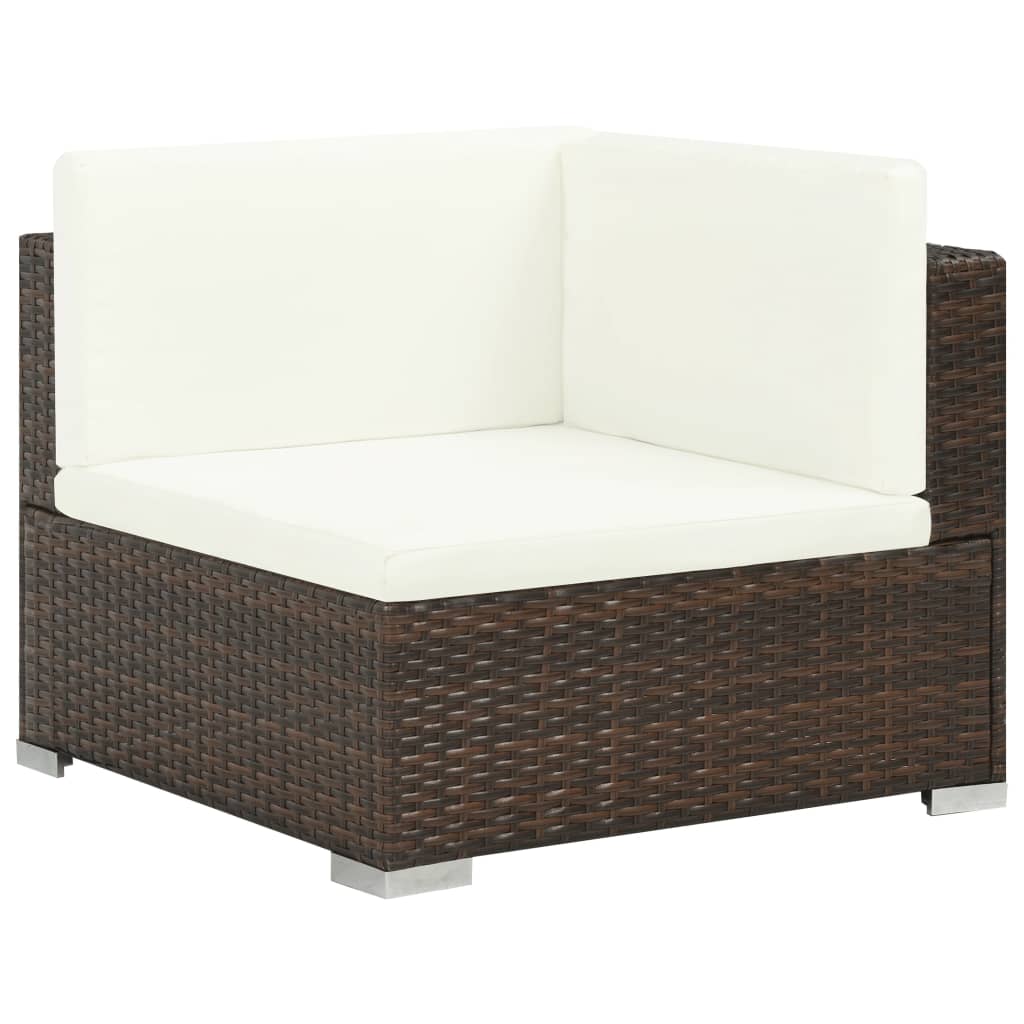 7 Piece Patio Lounge Set with Cushions Poly Rattan Brown