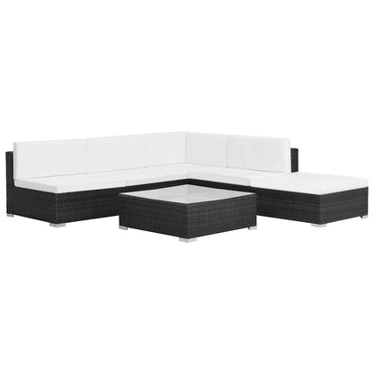 6 Piece Patio Lounge Set with Cushions Poly Rattan Black