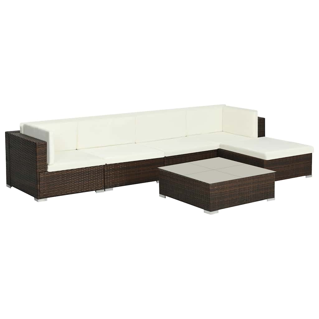 6 Piece Garden Lounge Set with Cushions Poly Rattan Brown