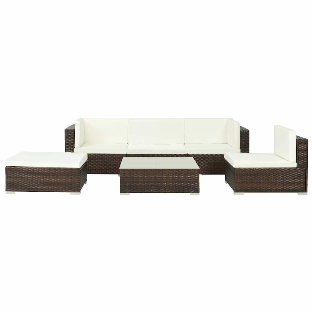 6 Piece Garden Lounge Set with Cushions Poly Rattan Brown