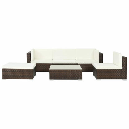 6 Piece Garden Lounge Set with Cushions Poly Rattan Brown