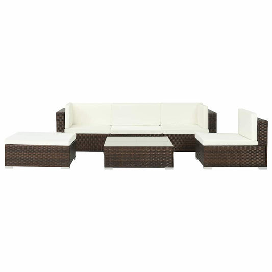 6 Piece Garden Lounge Set with Cushions Poly Rattan Brown
