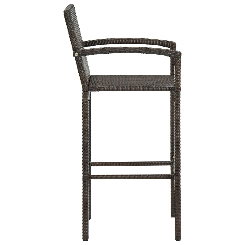 Bar Stool | Set of 4 | Brown | PE rattan, powder-coated steel | Medium