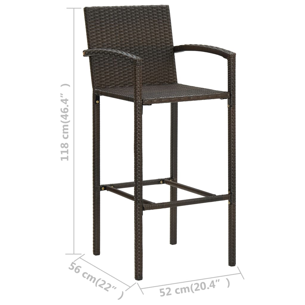 Bar Stool | Set of 4 | Brown | PE rattan, powder-coated steel | Medium