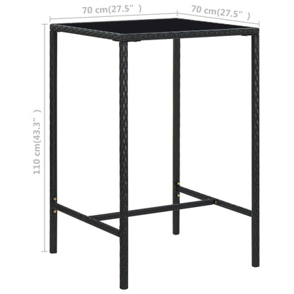 Garden Bar Table Black 70x70x110 cm Poly Rattan and Glass