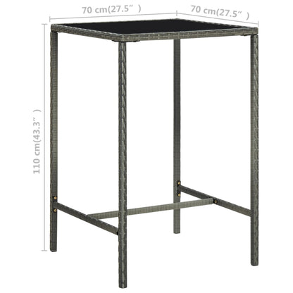 Bar Table Grey PE Rattan Medium Durable Bar Table Square