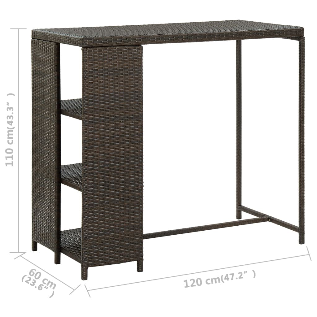 Bar Table with Storage Rack Brown 120x60x110 cm Poly Rattan