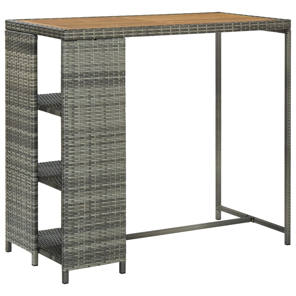 Bar Table with Storage Rack Grey 120x60x110 cm Poly Rattan