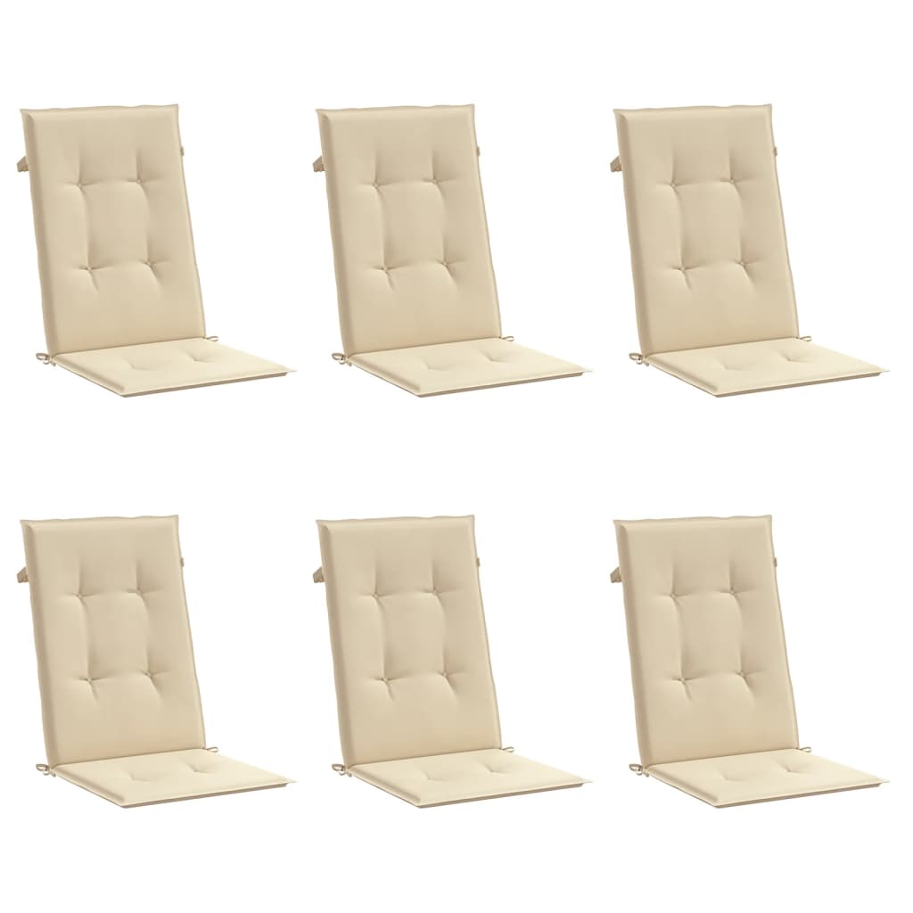 Garden Highback Chair Cushions 6 pcs Beige 47.2"x19.7"x1.2" Fabric
