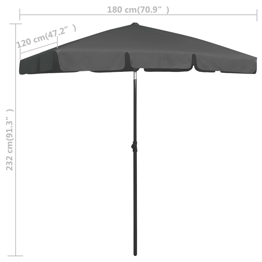 Beach Umbrella Anthracite 180x120 cm