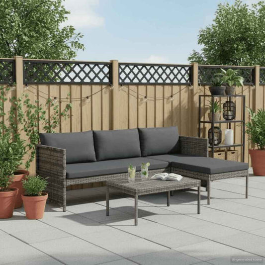3 Piece Garden Lounge Set with Cushions Poly Rattan Grey