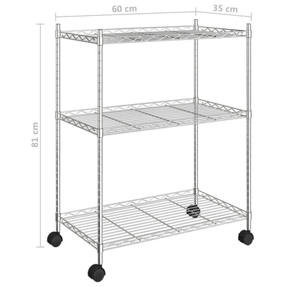 3-Tier Storage Rack with Wheels 60x35x81 cm Chrome 150 kg