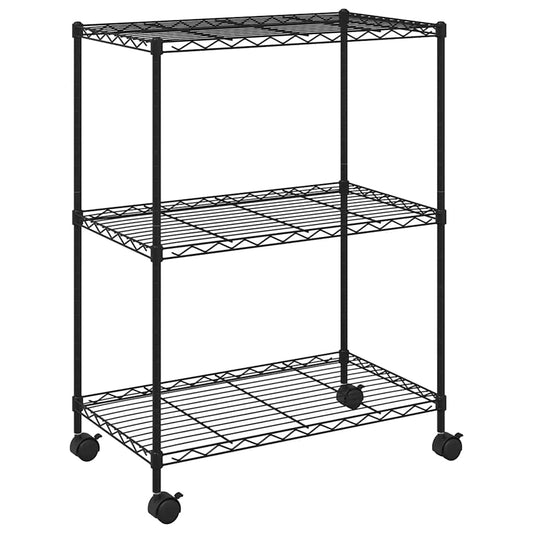 3-Tier Storage Rack with Wheels 60x35x81 cm Black 150 kg