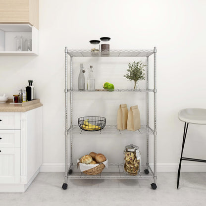 4-Tier Storage Shelf with Wheels 90x35x142 cm Chrome 200 kg