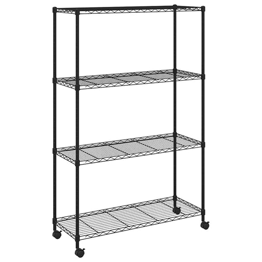 4-Tier Storage Shelf with Wheels 90x35x142 cm Black 200 kg