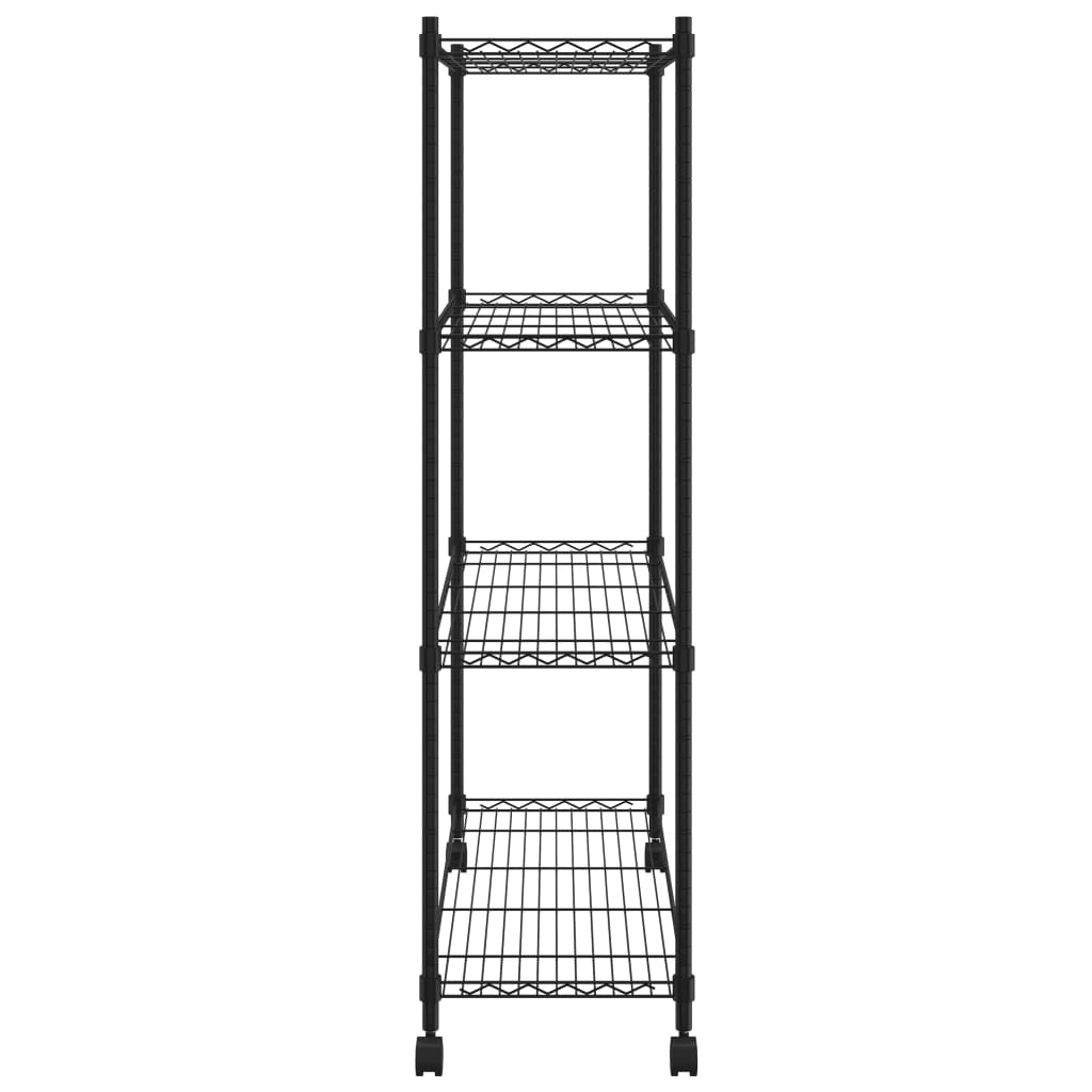 4-Tier Storage Shelf with Wheels 90x35x142 cm Black 200 kg