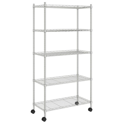 5-Tier Storage Shelf with Wheels 75x35x155 cm Chrome 250 kg