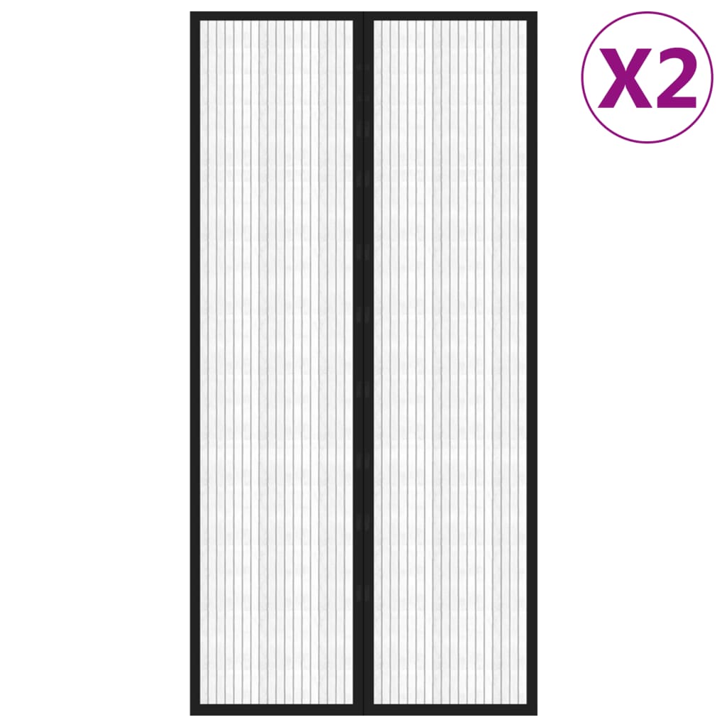 Insect Door Curtains 2 pcs with Magnet Blocks Black 86.6x39.4"