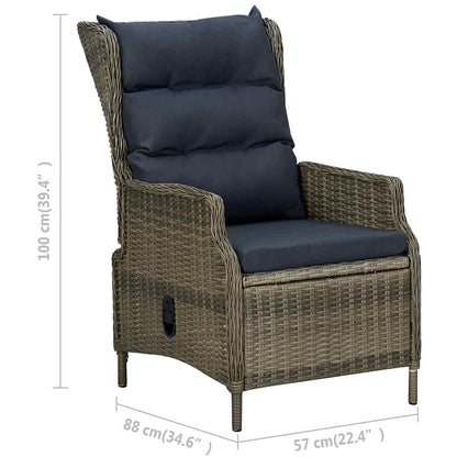 Reclining Patio Chair with Cushions Poly Rattan Brown