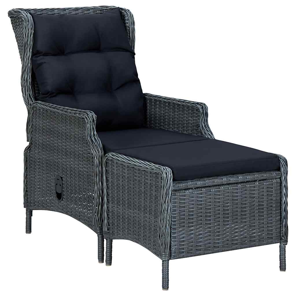 Reclining Patio Chair with Footstool Poly Rattan Dark Gray