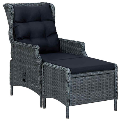 Reclining Patio Chair with Footstool Poly Rattan Dark Gray