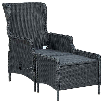 Reclining Patio Chair with Footstool Poly Rattan Dark Gray