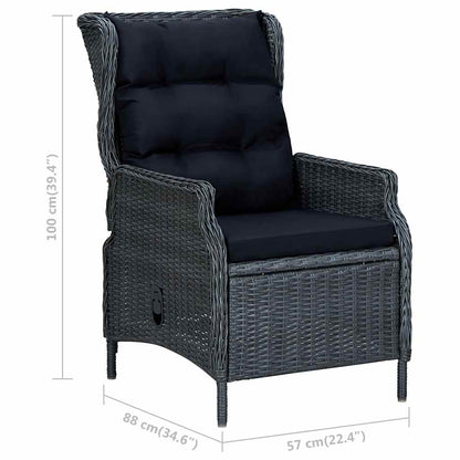 Reclining Patio Chair with Footstool Poly Rattan Dark Gray
