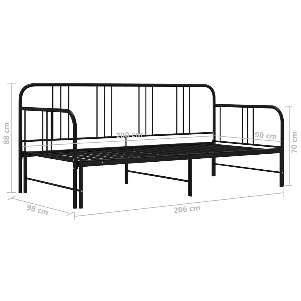 Sofa Bed Frame | Black | Powder-coated metal | 200 x 90 cm mattress size