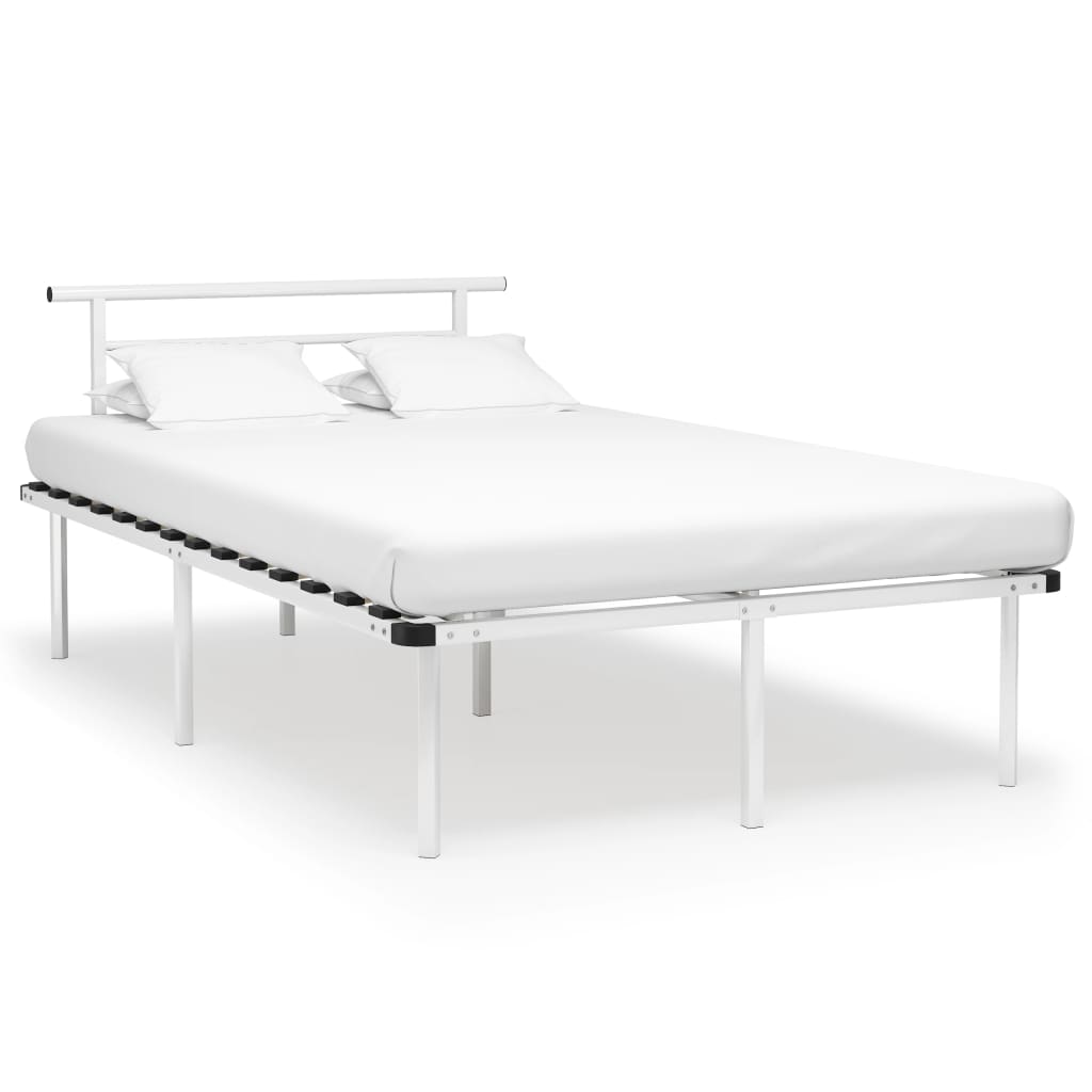 Bed Frame | White | Powder-coated metal, plywood | Double |  Durable