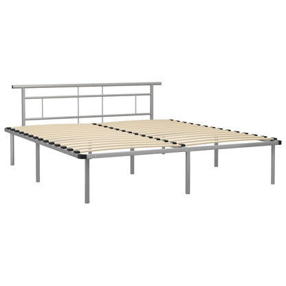 Bed Frame | Grey | Metal, Plywood | 200x200 cm | Modern | Bed Frame