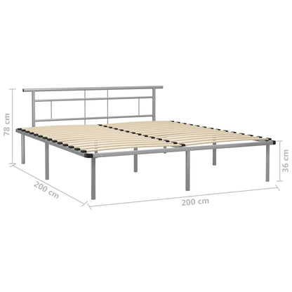 Bed Frame | Grey | Metal, Plywood | 200x200 cm | Modern | Bed Frame