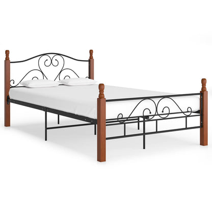Bed Frame | Black and natural oak | Powder-coated metal, solid oak wood