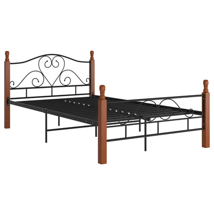 Bed Frame | Black and natural oak | Powder-coated metal, solid oak wood