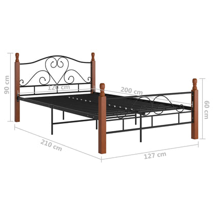 Bed Frame | Black and natural oak | Powder-coated metal, solid oak wood