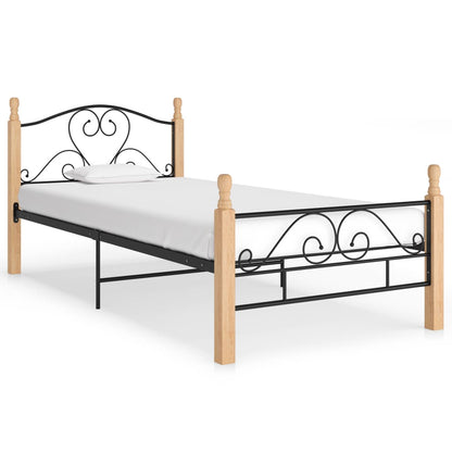 Bed Frame | Black and natural | Powder-coated metal, solid oak wood