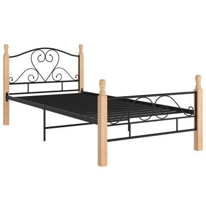 Bed Frame | Black and natural | Powder-coated metal, solid oak wood