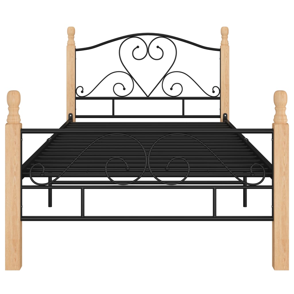 Bed Frame | Black and natural | Powder-coated metal, solid oak wood