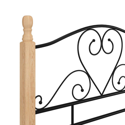 Bed Frame | Black and natural | Powder-coated metal, solid oak wood