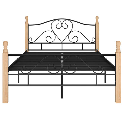 Bed Frame | Black and Natural Oak | Powder-coated metal, Oak wood