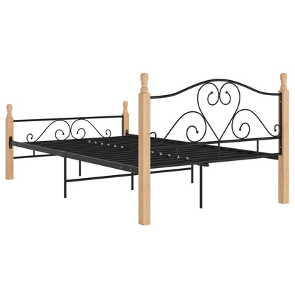 Bed Frame | Black and Natural Oak | Powder-coated metal, Oak wood