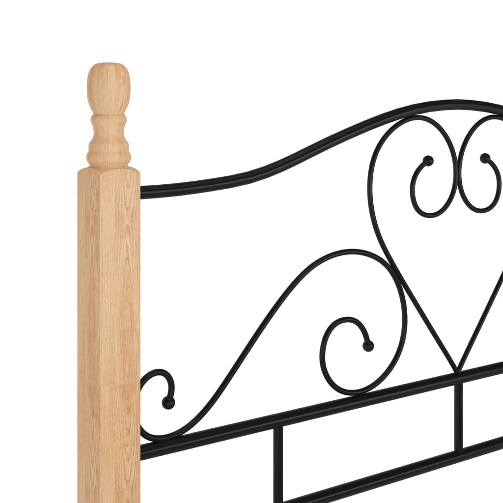 Bed Frame | Black and Natural Oak | Powder-coated metal, Oak wood